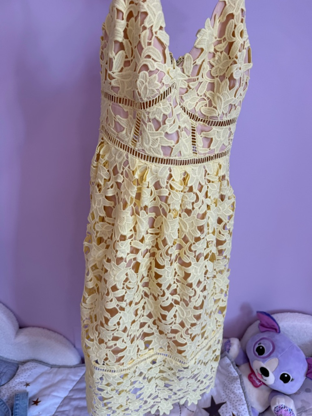 Guess by Marciano Yellow Lace Midi Dress